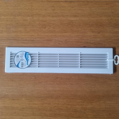 White Louvred Wall Vent Grille with Flyscreen and Screw Covers, 460 x 110 mm, Air Ventilation Duct Cover with Flat Back