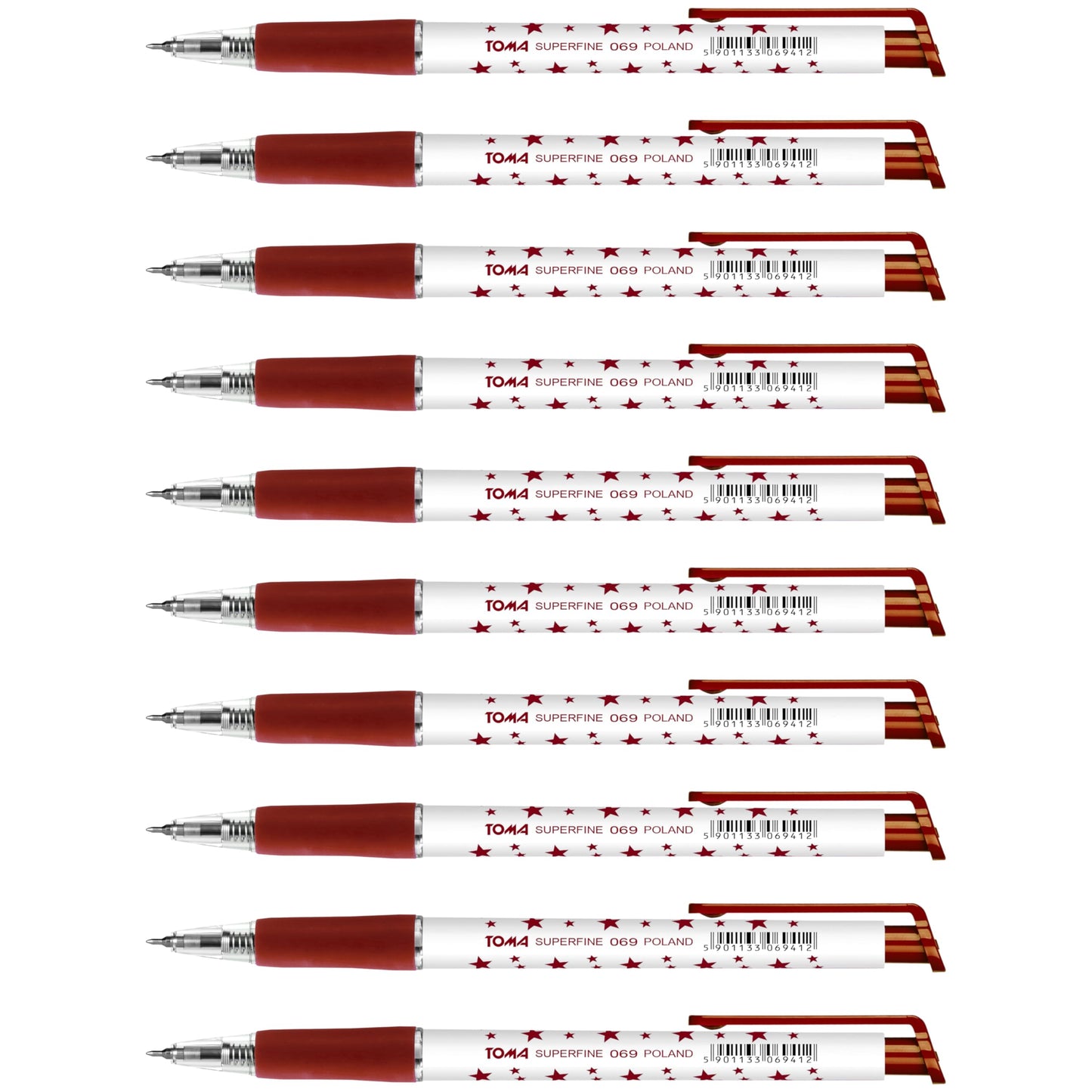 Ballpoint Pens, Retractable Smudge Free Pens, Extra Fine Point 0.5 mm, Ideal for School, Office, Everyday Use (Red, 10 Pens)