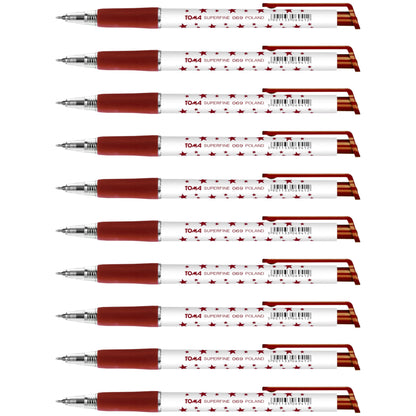 Ballpoint Pens, Retractable Smudge Free Pens, Extra Fine Point 0.5 mm, Ideal for School, Office, Everyday Use (Red, 10 Pens)