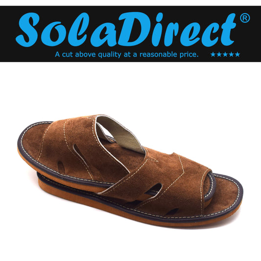 Men's Natural Suede Leather Slippers Shoes, Open Toe Comfortable Slip-On Sandals Mules for Gents (Brown, Size: 8 UK / 42 EU)