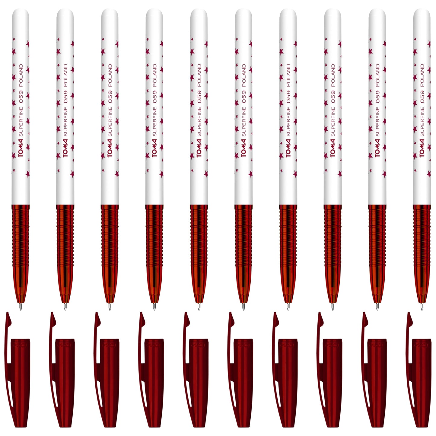 Ballpoint Pens, Smudge Free Ballpoint Pens, Extra Fine Point 0.5 mm, Ideal for School, Office, Everyday Use (Red, 10 Pens)