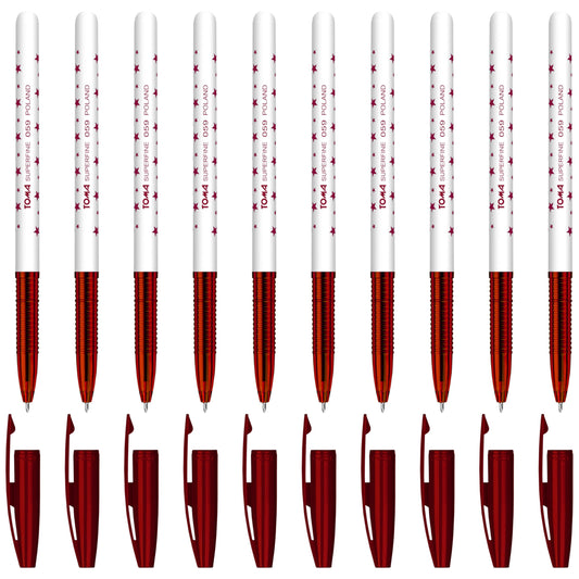 Ballpoint Pens, Smudge Free Ballpoint Pens, Extra Fine Point 0.5 mm, Ideal for School, Office, Everyday Use (Red, 10 Pens)