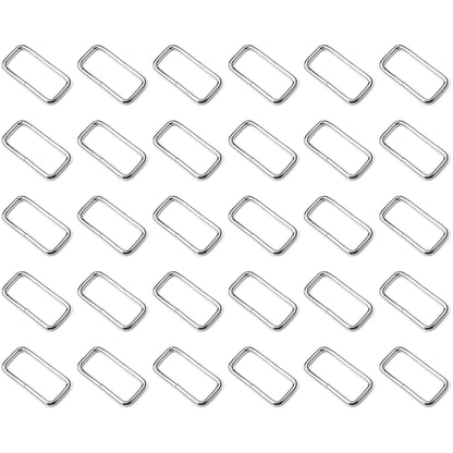 30 Pcs Buckles Set for 25 mm / 1" Webbing Strap, 30 x Rectangular Loops, Metal, Silver, Bag Making, Accessories, Straps, DIY