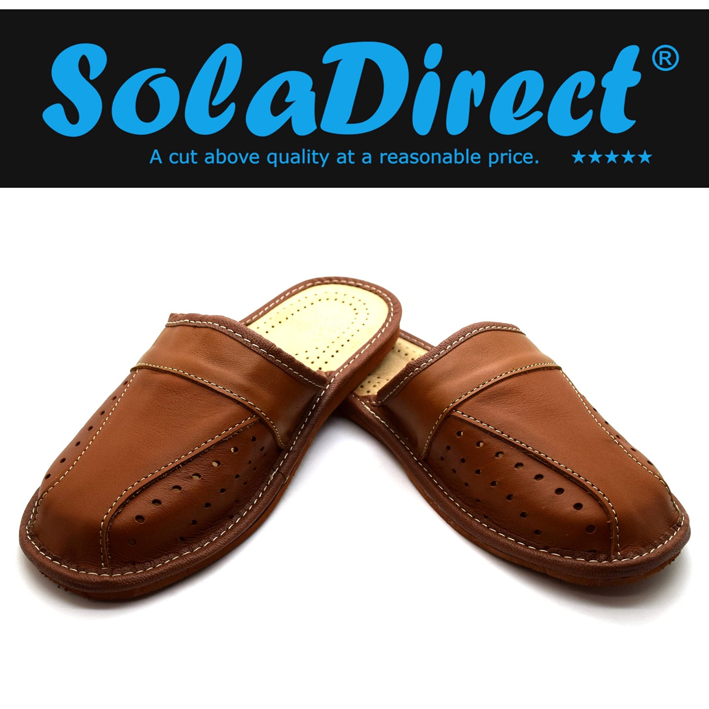 Men's Natural Leather Slippers Shoes, Closed Toe Comfortable Slip-On Sandals Mules for Gents (Brown, Size: 7 UK / 41 EU)
