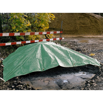 1.5 x 2 m Tarpaulin Waterproof Heavy Duty Cover Ground Sheet Camping with 4 Tarp Clips + 10m / 30ft Bungee Cord (Green - 90GSM)