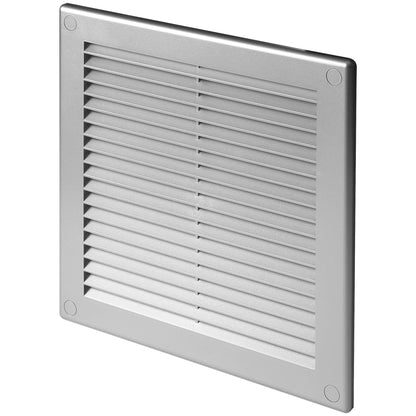 Silver Louvred Wall Vent Grille with Flyscreen and Screw Covers, 300 x 300 mm, Air Ventilation Duct Cover with Flat Back