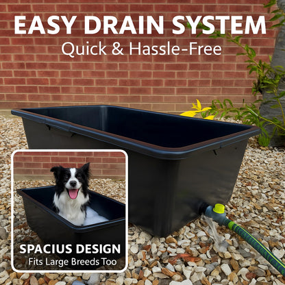 Dog Bath Tub 90L With Drain Plug - Large Rectangular Plastic Pet Bath Container With Quick Connect Valve for Easy Water Drainage