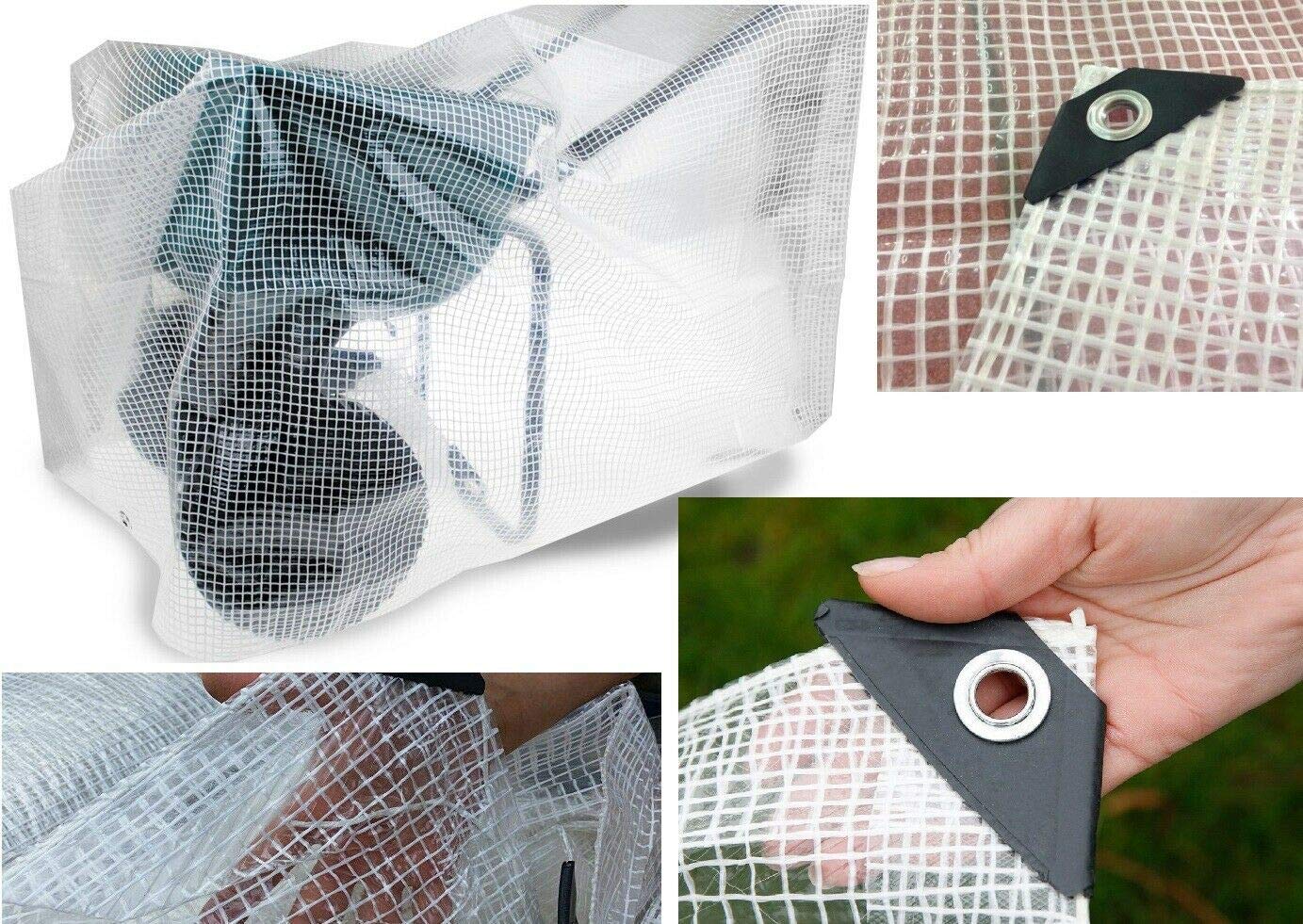 1.5 x 2 m Tarpaulin Waterproof Heavy Duty Cover Ground Sheet Camping with 4 Tarp Clips + 10m / 30ft Bungee Cord (Clear - 100GSM)