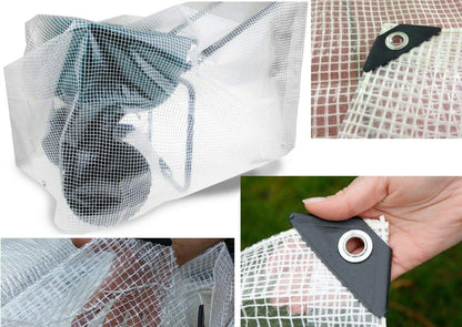 1.5 x 2 m Tarpaulin Waterproof Heavy Duty Cover Ground Sheet Camping with 4 Tarp Clips + 10m / 30ft Bungee Cord (Clear - 100GSM)