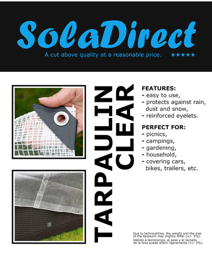 6 x 10m Tarpaulin Waterproof Heavy Duty Cover Ground Sheet Camping with 4 Tarp Clips + 10m / 30ft Bungee Cord (Clear - 100GSM)