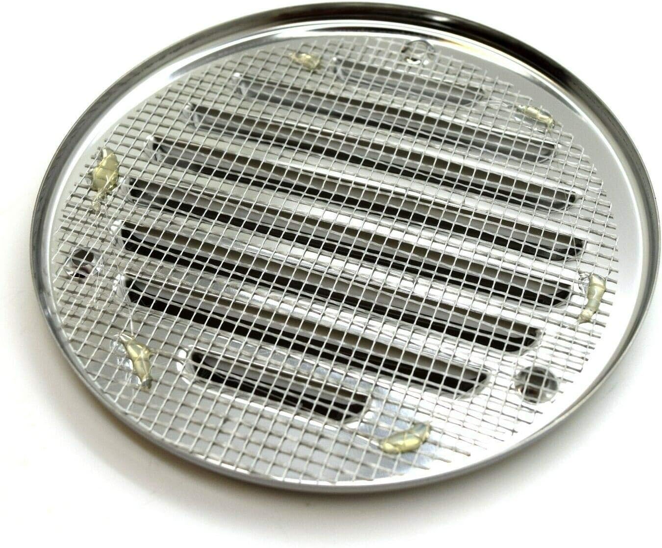 Chrome Louvred Wall Vent Grille with Flyscreen, Fits 125 mm / 5 in Ducts, Round Ventilation Grille with Flat Back
