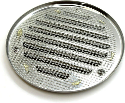 Chrome Louvred Wall Vent Grille with Flyscreen, Fits 125 mm / 5 in Ducts, Round Ventilation Grille with Flat Back