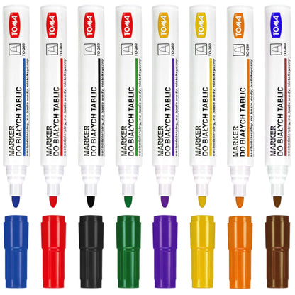 Whiteboard Marker Pens Set of 8 Colours - Dry Wipe Pens Non Toxic Low Odour - Easy Erasable White Board Markers for School Office