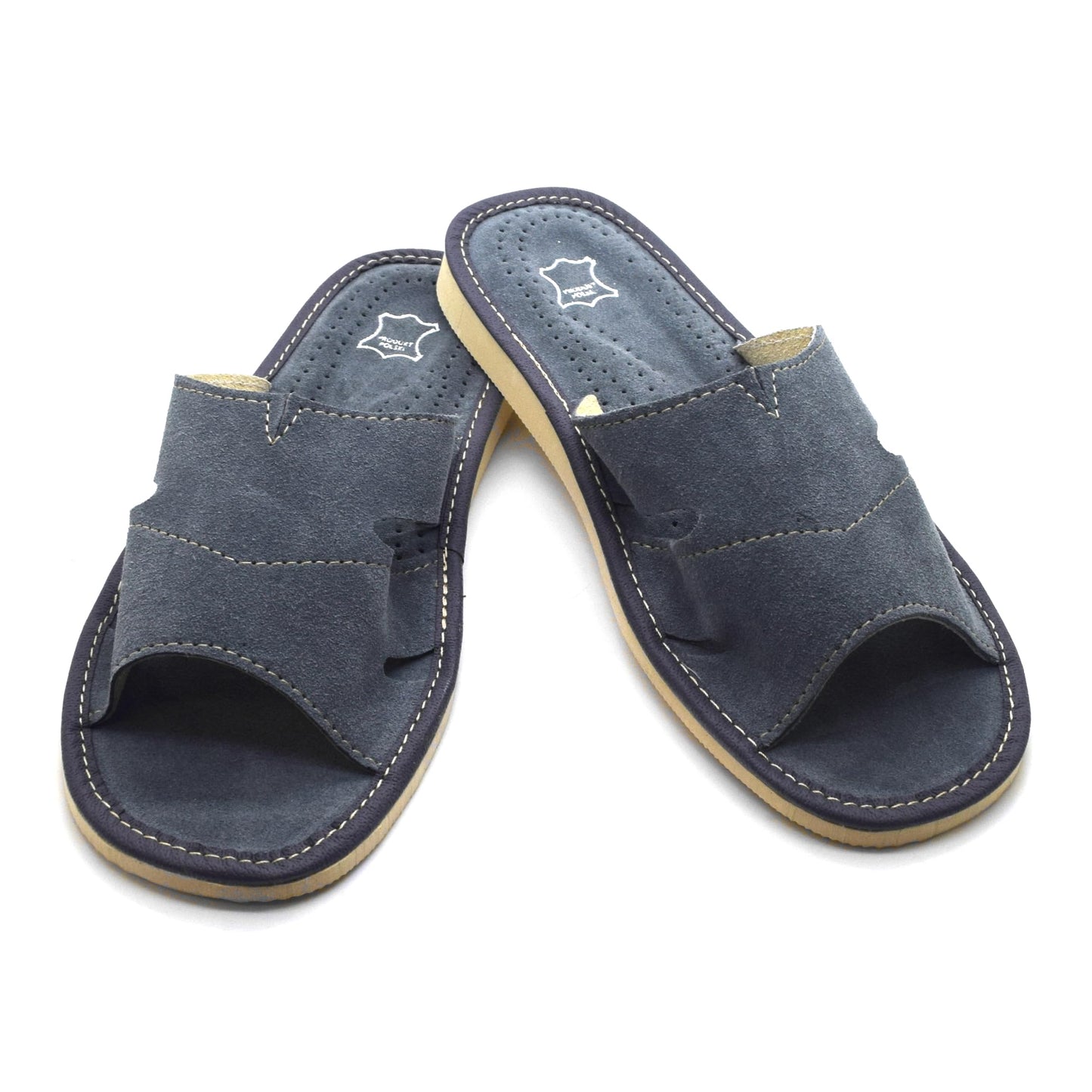 Men's Natural Suede Leather Slippers Shoes, Open Toe Comfortable Slip-On Sandals Mules for Gents (Grey, Size: 6 UK / 40 EU)