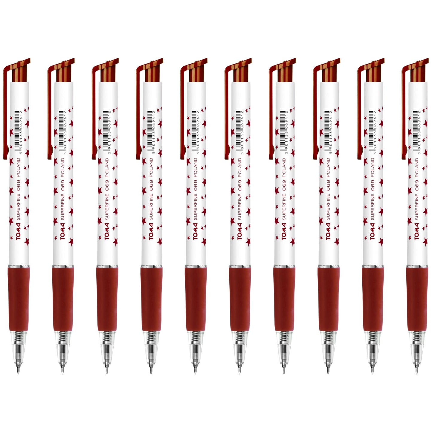 Ballpoint Pens, Retractable Smudge Free Pens, Extra Fine Point 0.5 mm, Ideal for School, Office, Everyday Use (Red, 10 Pens)
