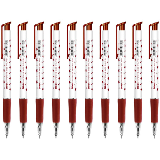 Ballpoint Pens, Retractable Smudge Free Pens, Extra Fine Point 0.5 mm, Ideal for School, Office, Everyday Use (Red, 10 Pens)