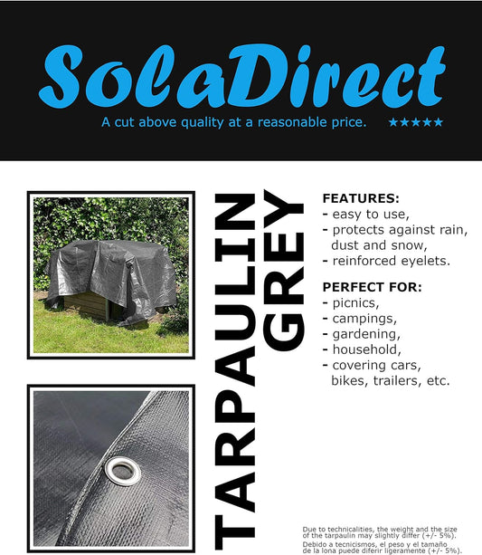 3 x 3 m Tarpaulin Cover - Grey 200GSM - Waterproof, Frost-Resistant, UV Protection, Multipurpose, Groundsheet
