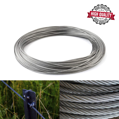 4 mm Thick Wire Rope Wire Cable - 50 metres / 164.04 ft - Galvanised Metal Steel Rope