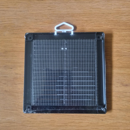 Black Louvred Wall Vent Grille with Flyscreen and Screw Covers, 150 x 150 mm, Air Ventilation Duct Cover with Flat Back