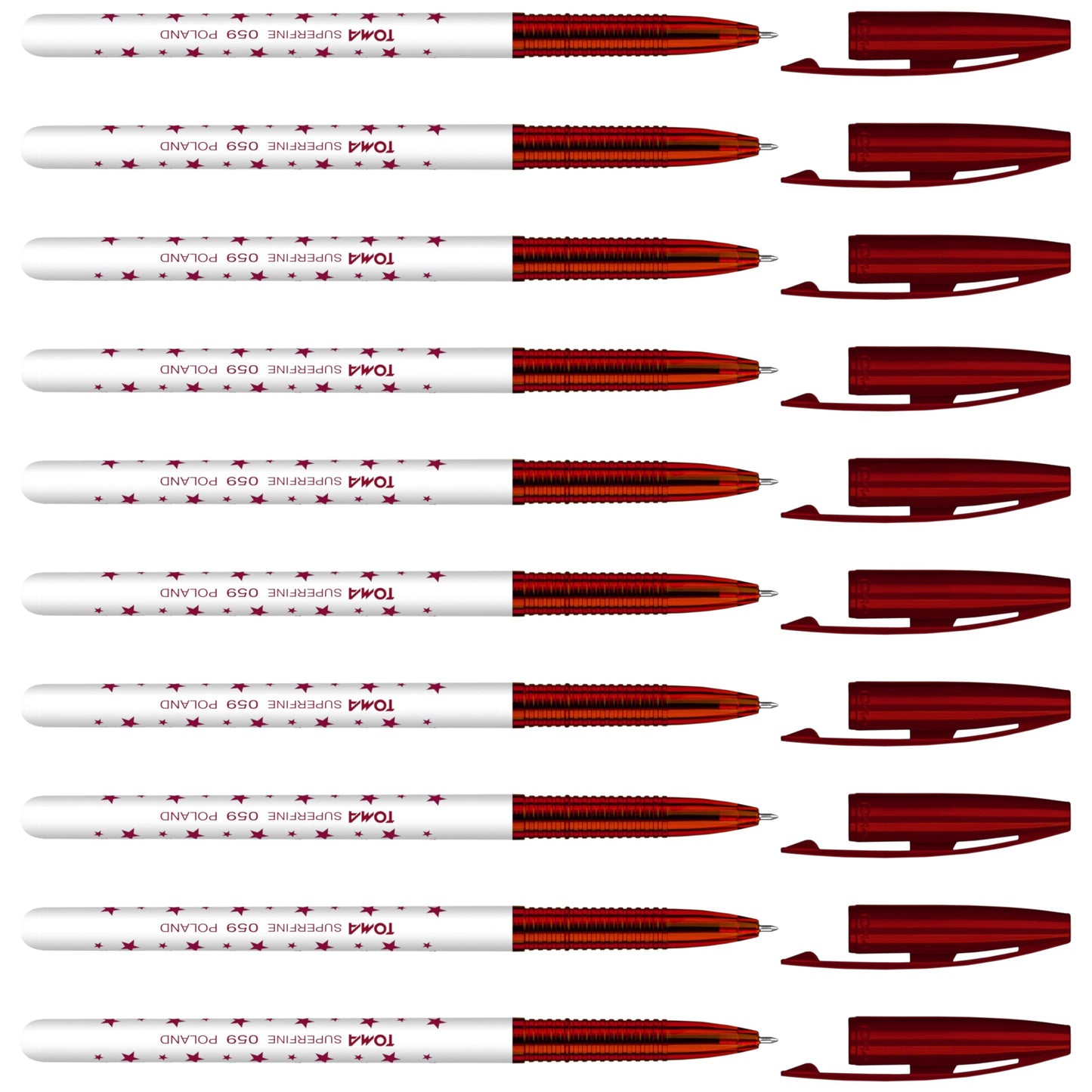 Ballpoint Pens, Smudge Free Ballpoint Pens, Extra Fine Point 0.5 mm, Ideal for School, Office, Everyday Use (Red, 10 Pens)