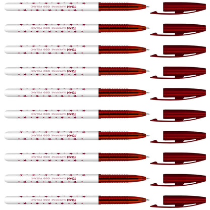 Ballpoint Pens, Smudge Free Ballpoint Pens, Extra Fine Point 0.5 mm, Ideal for School, Office, Everyday Use (Red, 10 Pens)