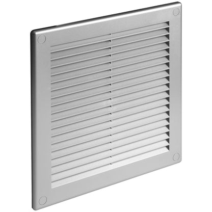 Silver Louvred Wall Vent Grille with Flyscreen and Screw Covers, 300 x 300 mm, Air Ventilation Duct Cover with Flat Back