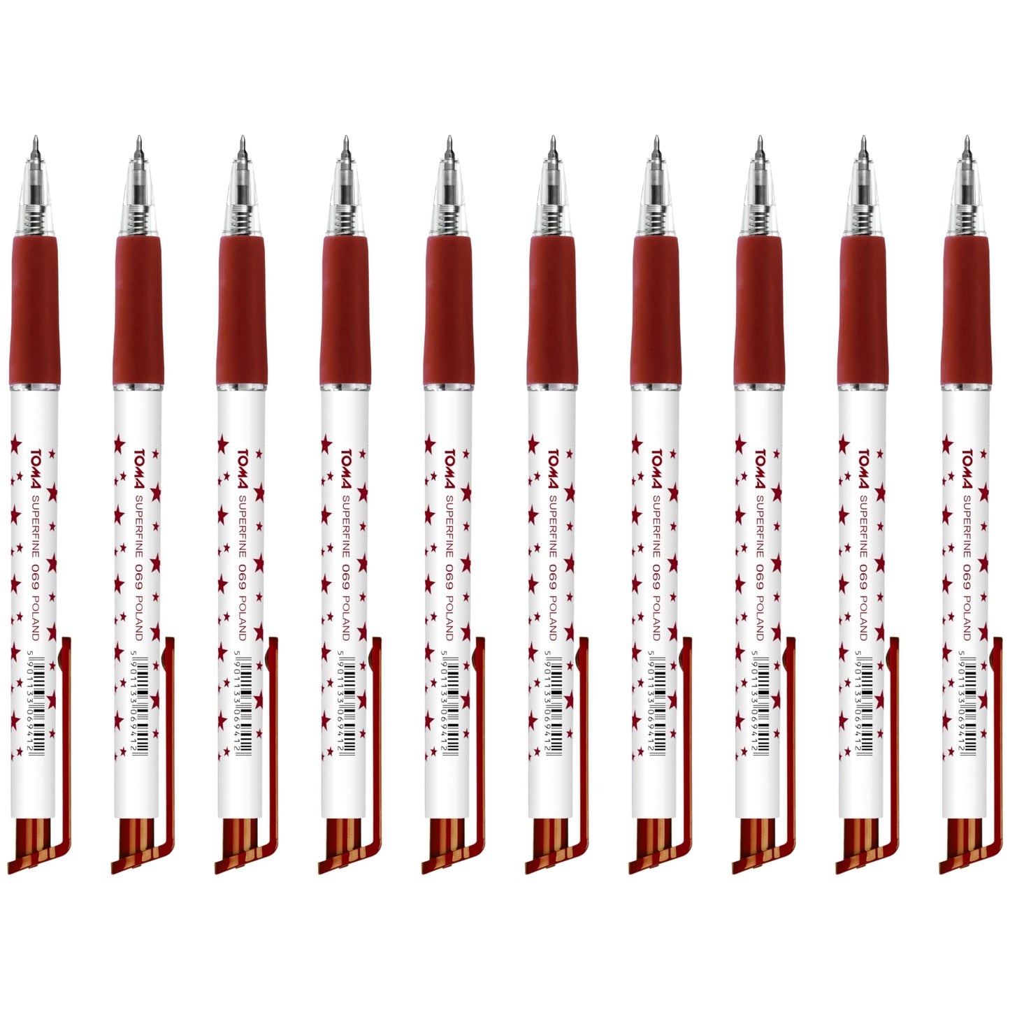 Ballpoint Pens, Retractable Smudge Free Pens, Extra Fine Point 0.5 mm, Ideal for School, Office, Everyday Use (Red, 10 Pens)
