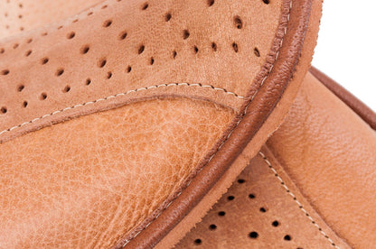 Men's Natural Leather Slippers Shoes, Closed Toe Comfortable Slip-On Sandals Mules for Gents (Light Brown, Size: 11 UK / 46 EU)