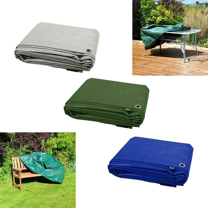 1.5 x 2 m Tarpaulin Waterproof Heavy Duty Cover Ground Sheet Camping with 4 Tarp Clips + 10m / 30ft Bungee Cord (Green - 90GSM)