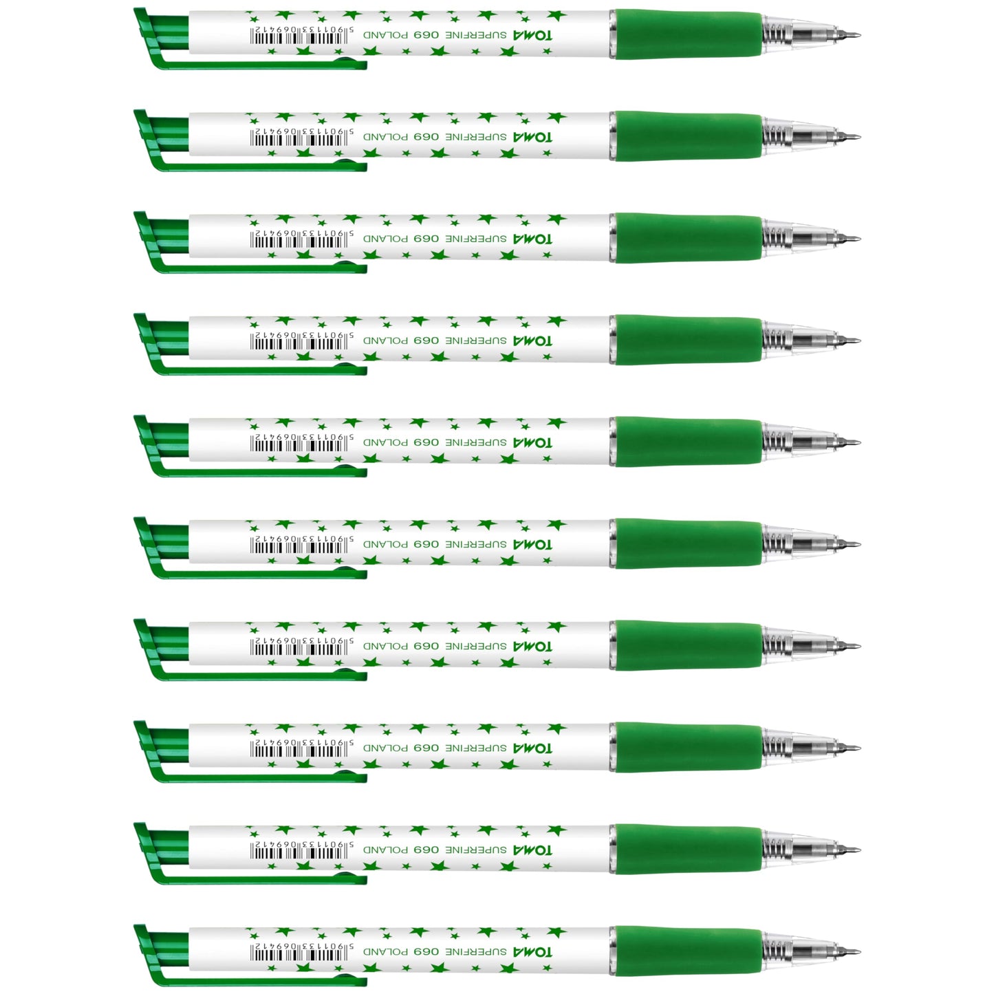 Ballpoint Pens, Retractable Smudge Free Pens, Extra Fine Point 0.5 mm, Ideal for School, Office, Everyday Use (Green, 10 Pens)