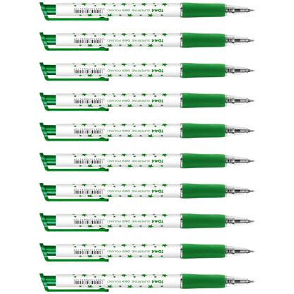 Ballpoint Pens, Retractable Smudge Free Pens, Extra Fine Point 0.5 mm, Ideal for School, Office, Everyday Use (Green, 10 Pens)
