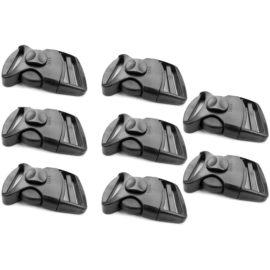 8 x Side Release Buckles, Heavy-Duty with a Lock Slider, Black Plastic Buckles for 50 mm / 2 in Webbing Strap