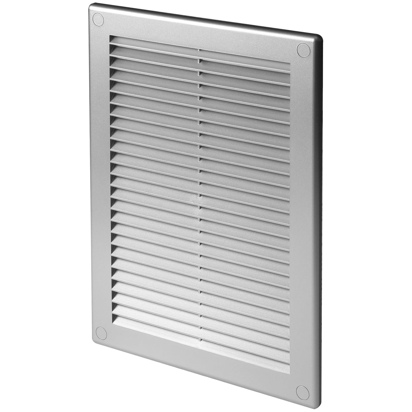 Silver Louvred Wall Vent Grille with Flyscreen and Screw Covers, 200 x 300 mm, Air Ventilation Duct Cover with Flat Back