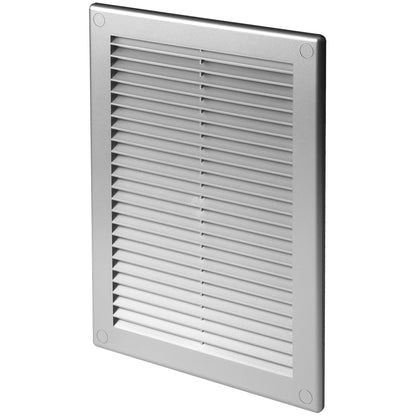 Silver Louvred Wall Vent Grille with Flyscreen and Screw Covers, 200 x 300 mm, Air Ventilation Duct Cover with Flat Back