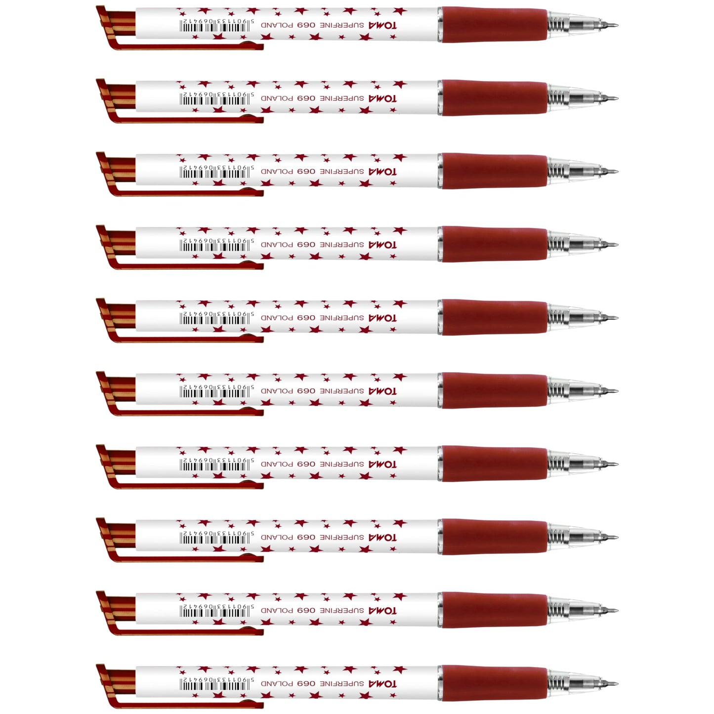 Ballpoint Pens, Retractable Smudge Free Pens, Extra Fine Point 0.5 mm, Ideal for School, Office, Everyday Use (Red, 10 Pens)