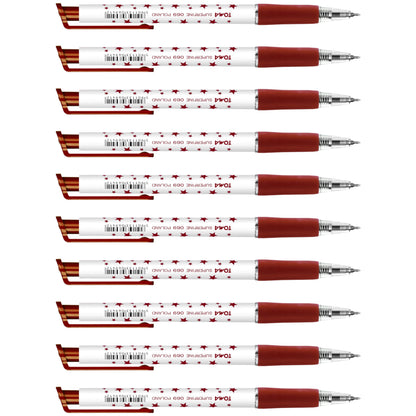 Ballpoint Pens, Retractable Smudge Free Pens, Extra Fine Point 0.5 mm, Ideal for School, Office, Everyday Use (Red, 10 Pens)