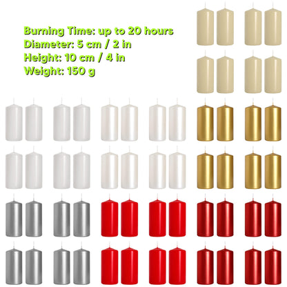 Pillar Candles, Pack of 8, Unscented, Long Burning Time, 10 x 5 cm / 4 x 2 in (Red, Matt)