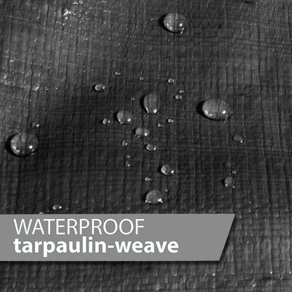1.5 x 2 m Tarpaulin Waterproof Heavy Duty Cover Ground Sheet Camping with 4 Tarp Clips + 10m / 30ft Bungee Cord (Black - 235GSM)