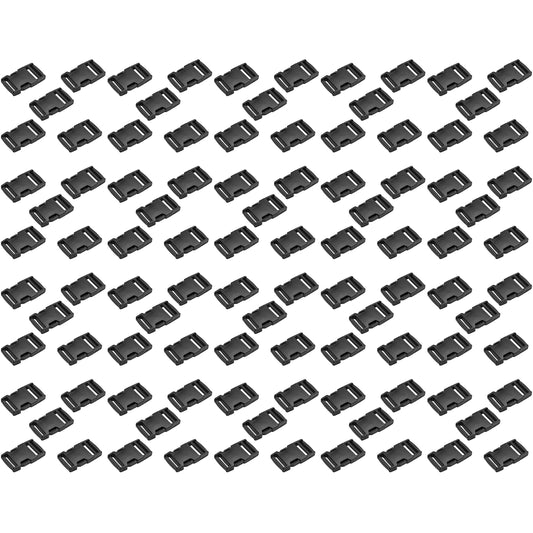 Side Release Buckles Clips for 40 mm / 1.5 inch Webbing Strap, Squeeze Fasteners, Black Delrin Plastic (Pack of 100)