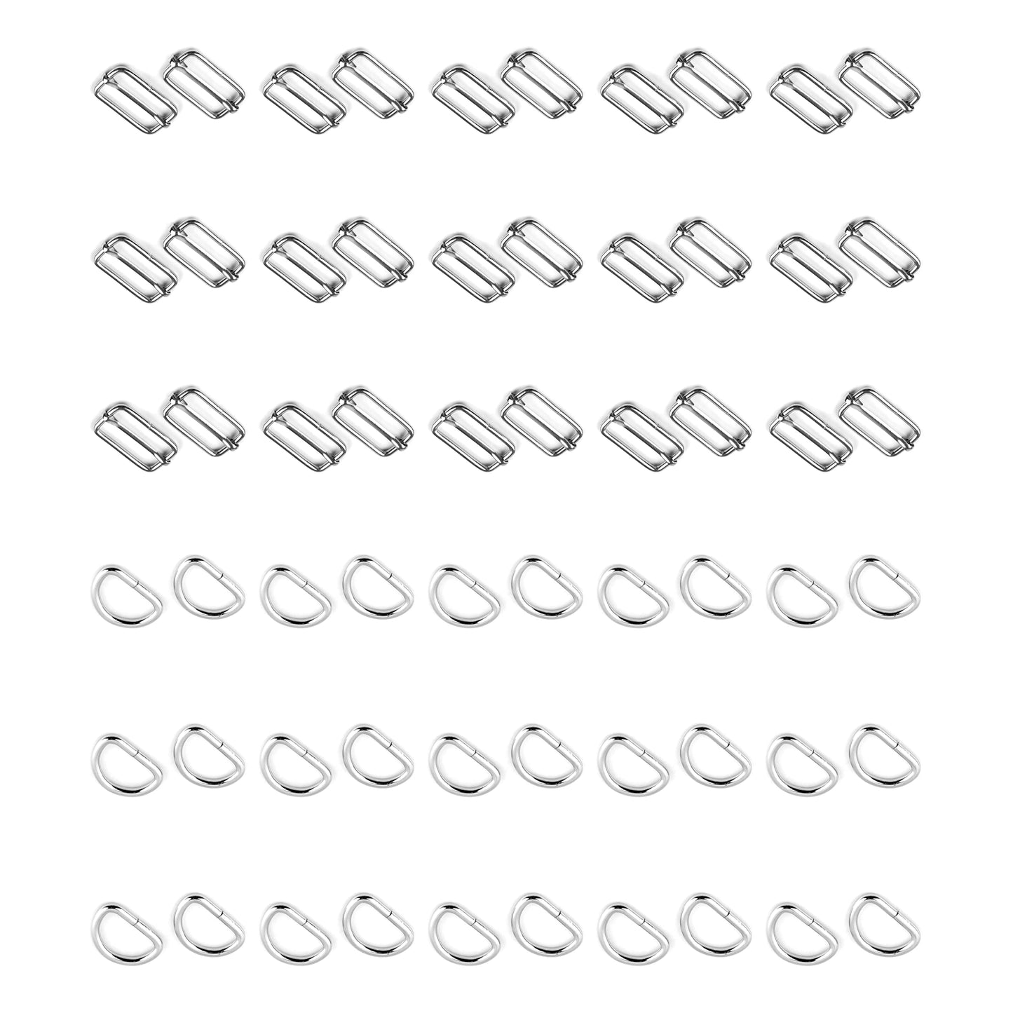 60 Pcs Buckles Set for 25 mm / 1" Webbing Strap, 30 x D Rings and 30 x Triglide Sliders, Metal, Silver, Accessories, Straps, DIY