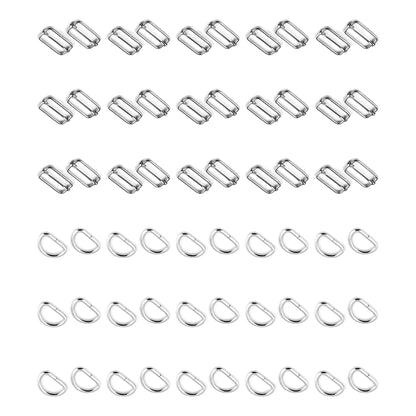 60 Pcs Buckles Set for 25 mm / 1" Webbing Strap, 30 x D Rings and 30 x Triglide Sliders, Metal, Silver, Accessories, Straps, DIY