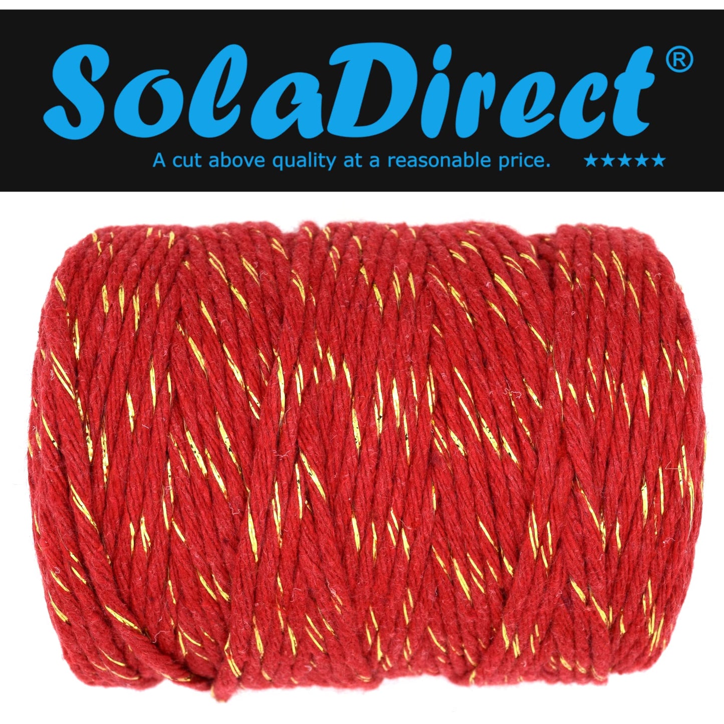 Macrame Cord Twine Natural Cotton String Craft Artisan Thread Twisted Macramé (Red with Gold Thread, 3 mm x 200 m / 656 ft)