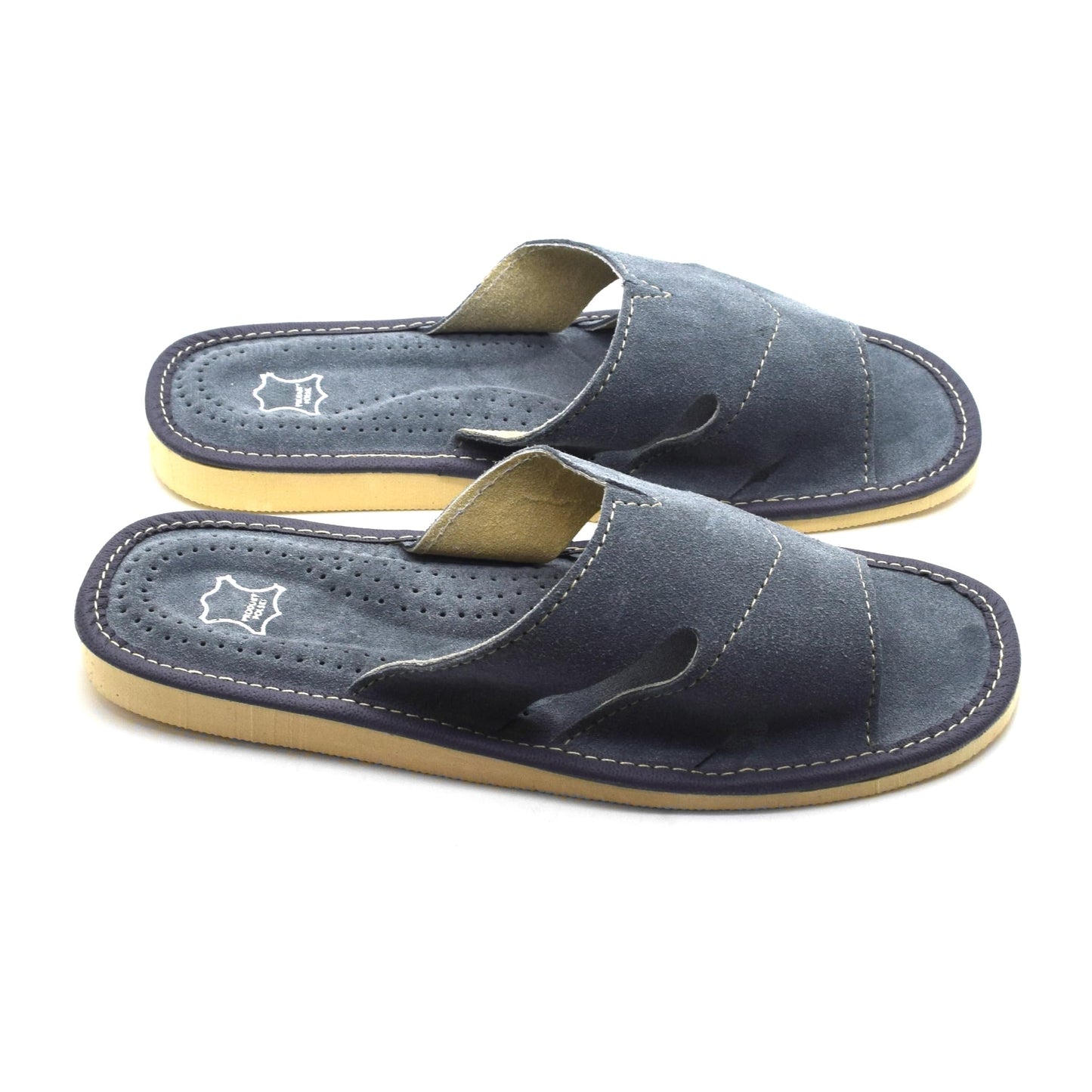 Men's Natural Suede Leather Slippers Shoes, Open Toe Comfortable Slip-On Sandals Mules for Gents (Grey, Size: 11 UK / 46 EU)