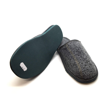 Men's Grey Felt Lined Slip On Mules Comfortable Slippers FIL (7 UK)