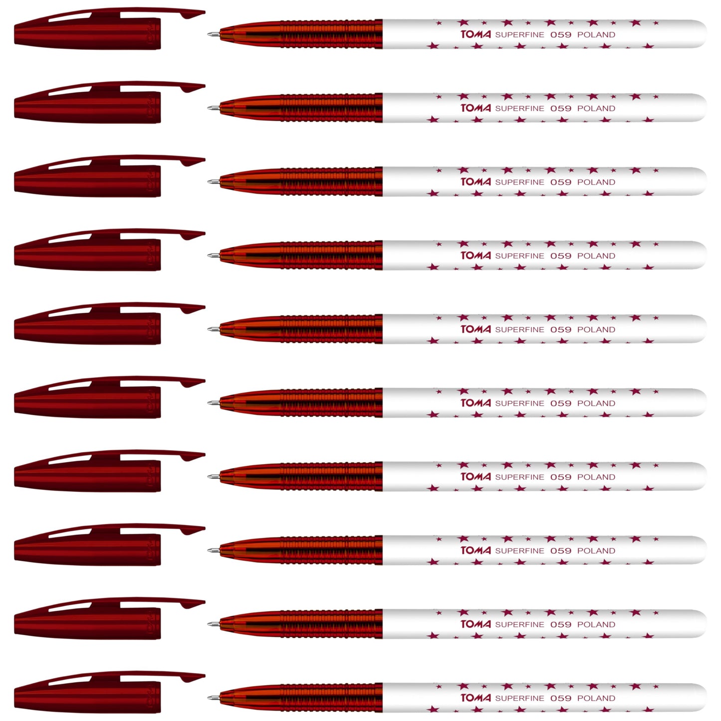 Ballpoint Pens, Smudge Free Ballpoint Pens, Extra Fine Point 0.5 mm, Ideal for School, Office, Everyday Use (Red, 10 Pens)