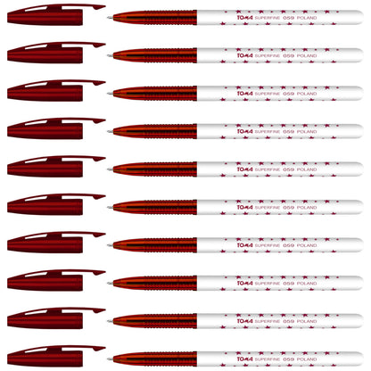 Ballpoint Pens, Smudge Free Ballpoint Pens, Extra Fine Point 0.5 mm, Ideal for School, Office, Everyday Use (Red, 10 Pens)