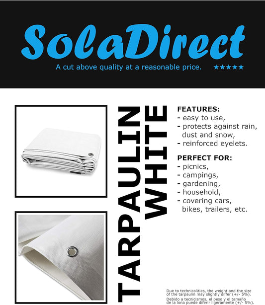 3 x 3 m Tarpaulin Cover - White 90GSM - Waterproof, Frost-Resistant, UV Protection, Multipurpose, Groundsheet