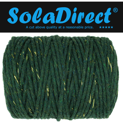 Macrame Cord Twine Natural Cotton String Craft Artisan Thread Twisted Macramé (Green with Gold Thread, 3 mm x 100 m / 328 ft)