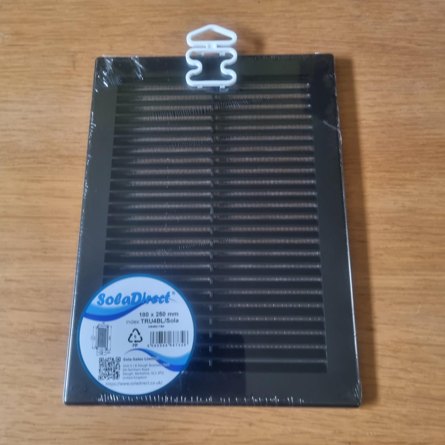 Black Louvred Wall Vent Grille with Flyscreen and Screw Covers, 180 x 250 mm, Air Ventilation Duct Cover with Flat Back