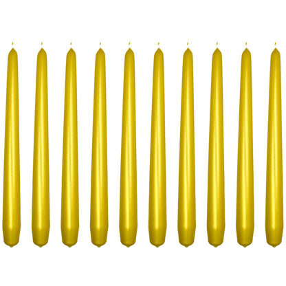 Tapered Dinner Candles, Pack of 10, Unscented, Long Burning Time, 24 cm / 19.45" (Gold, Metallic)